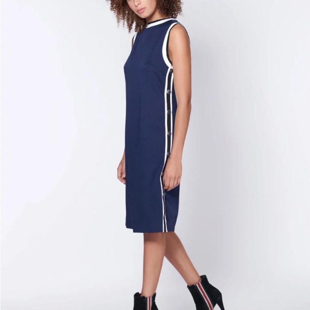 Veronica Beard Blue and White Sheath Dress with Slit
